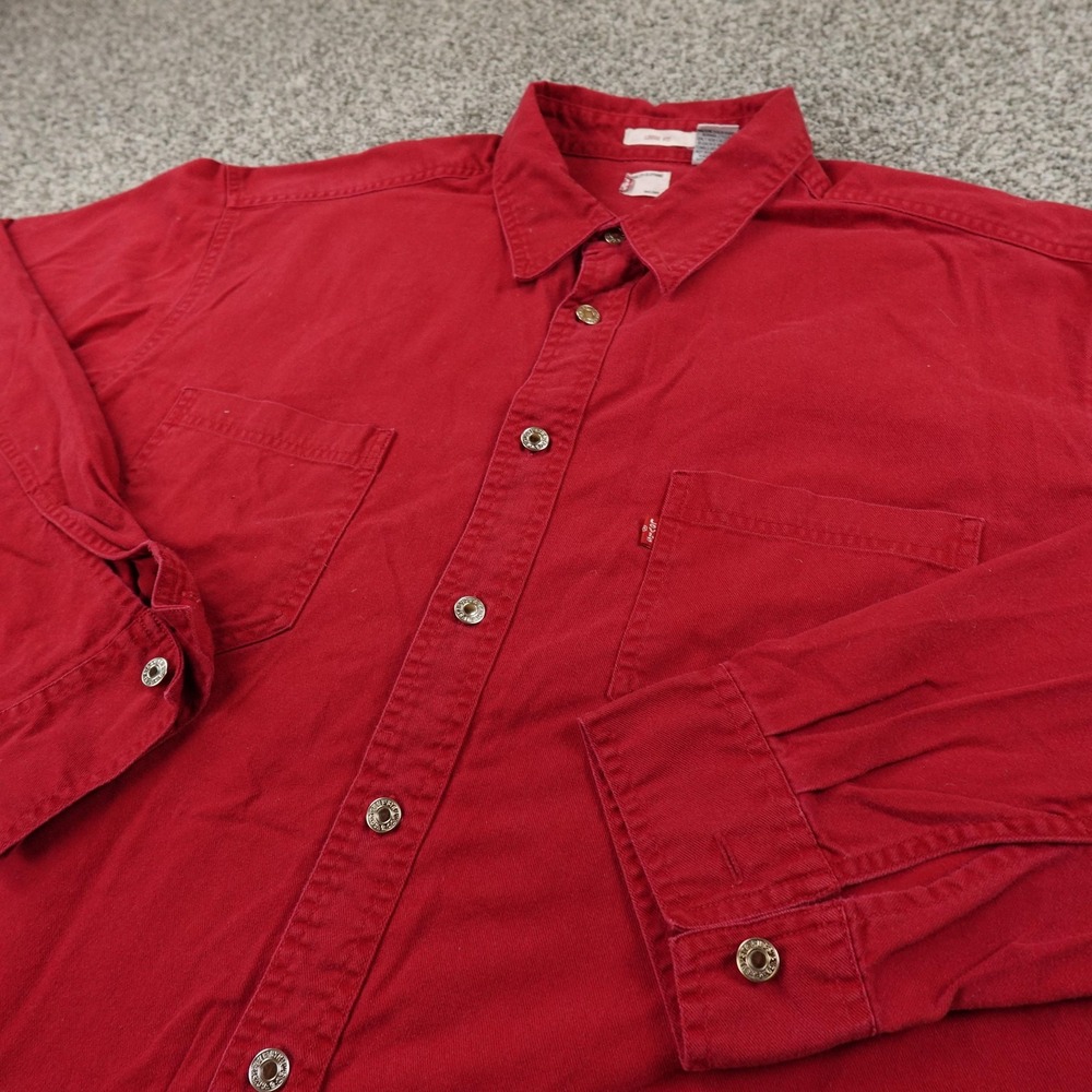 Levis Shirt Mens XL Red Loose Long Sleeve Metal Button Up Jacket Shacket Work